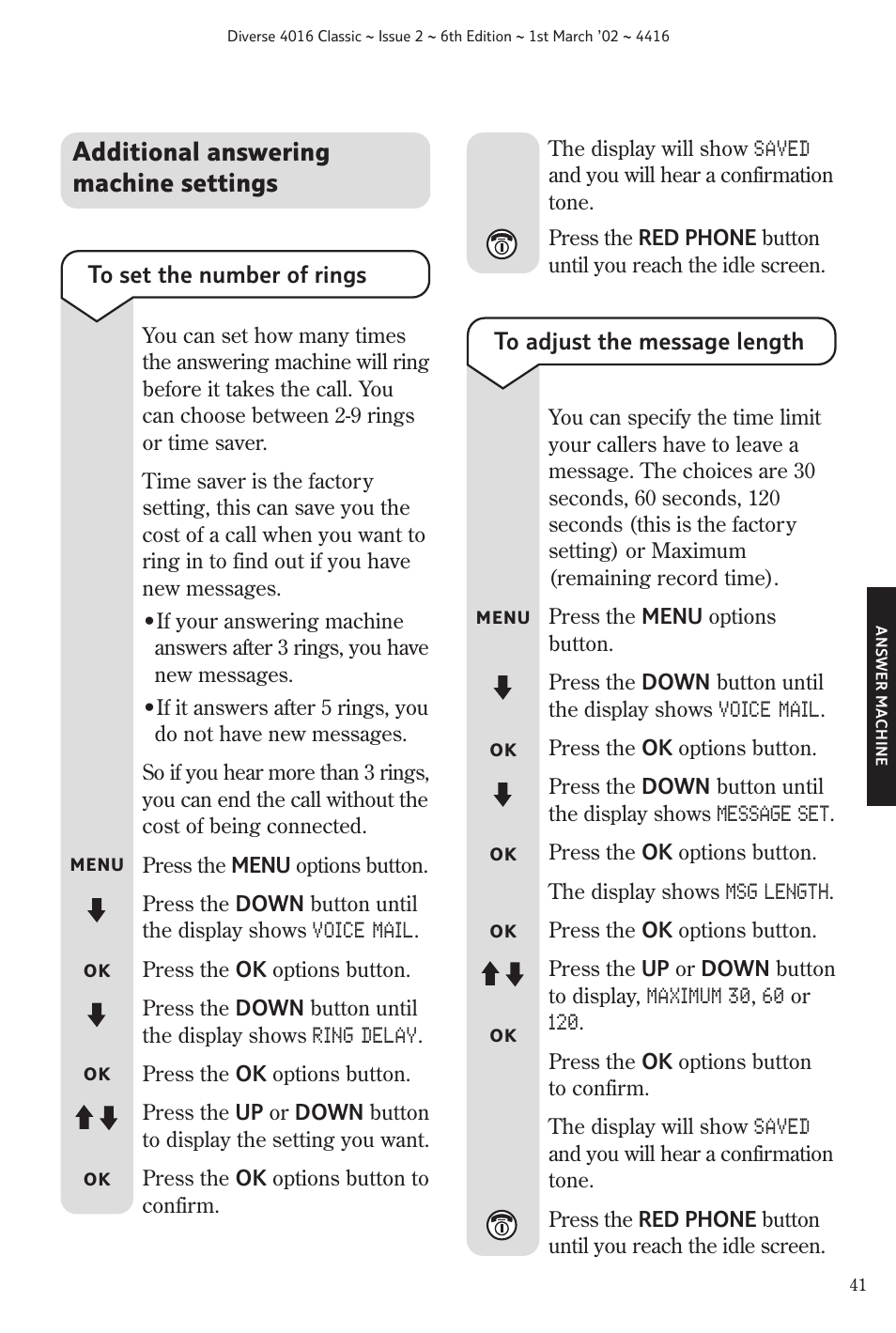 Additional answering machine settings | BT 4016 Classic User Manual | Page 43 / 57