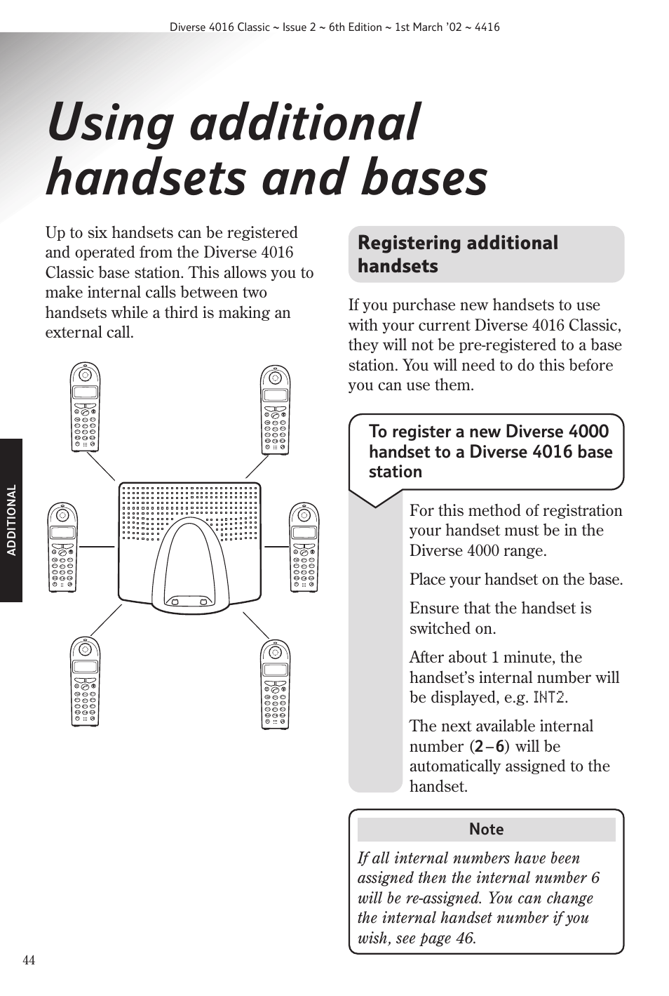 Using additional handsets and bases, Registering additional handsets, Int2 | Additional, Wxyz, Pqrs, Tuv ghi | BT 4016 Classic User Manual | Page 46 / 57