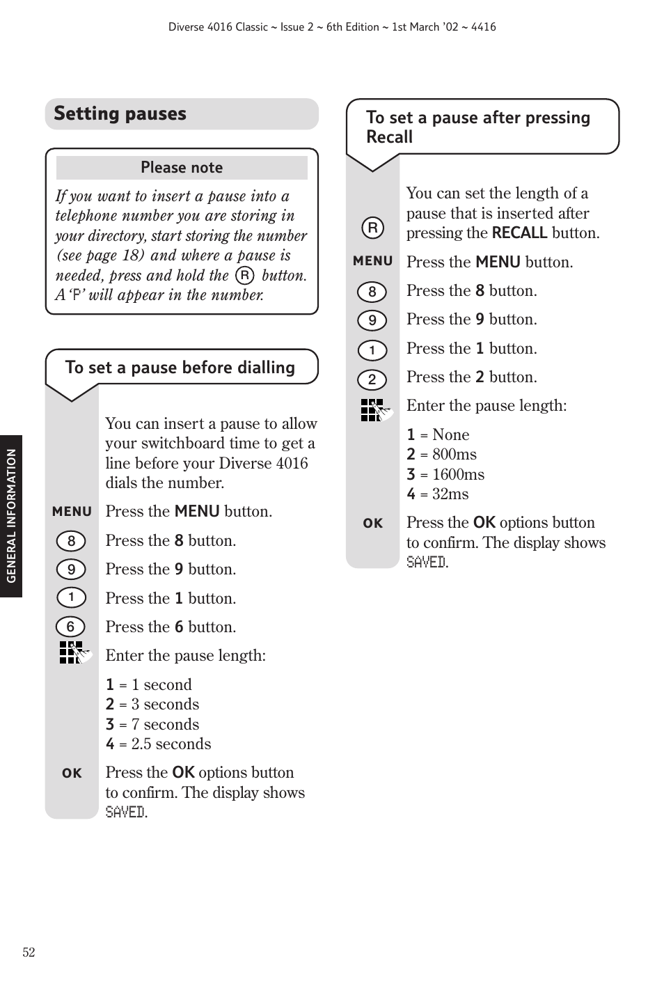 Setting pauses | BT 4016 Classic User Manual | Page 54 / 57