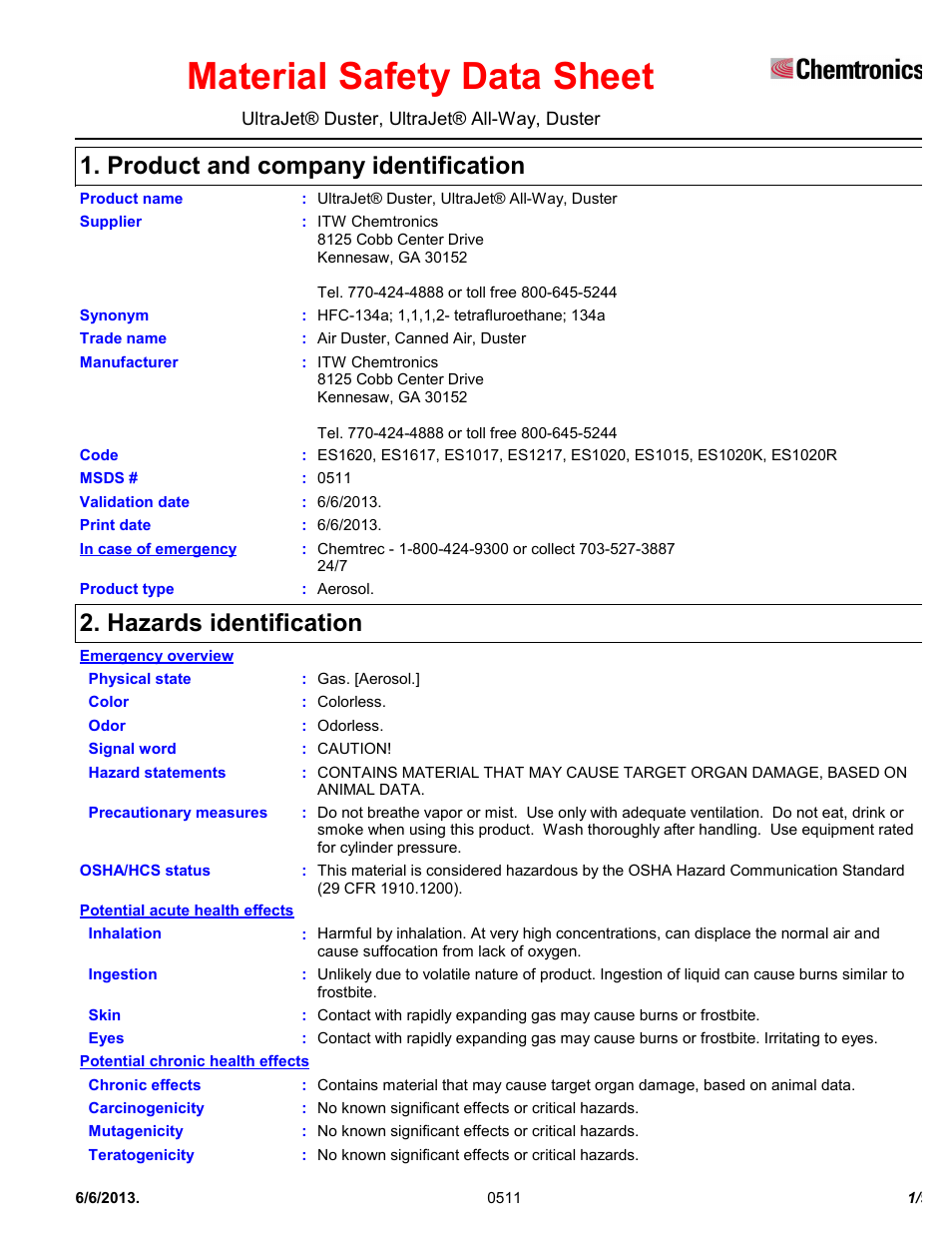 Chemtronics Ultrajet All-Way ES1620 User Manual | 9 pages
