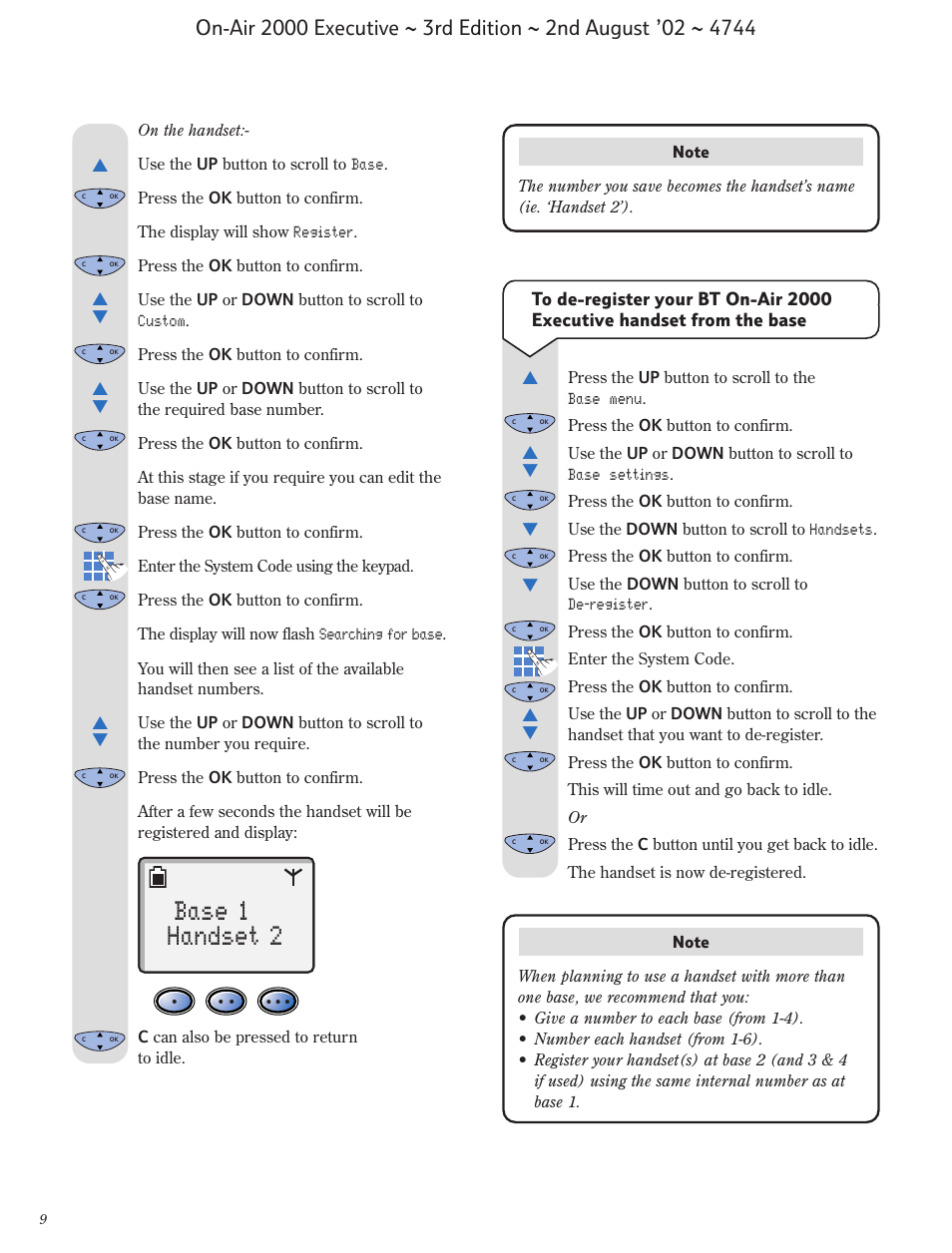 Base 1 handset 2 | BT 2000 Executive User Manual | Page 10 / 25