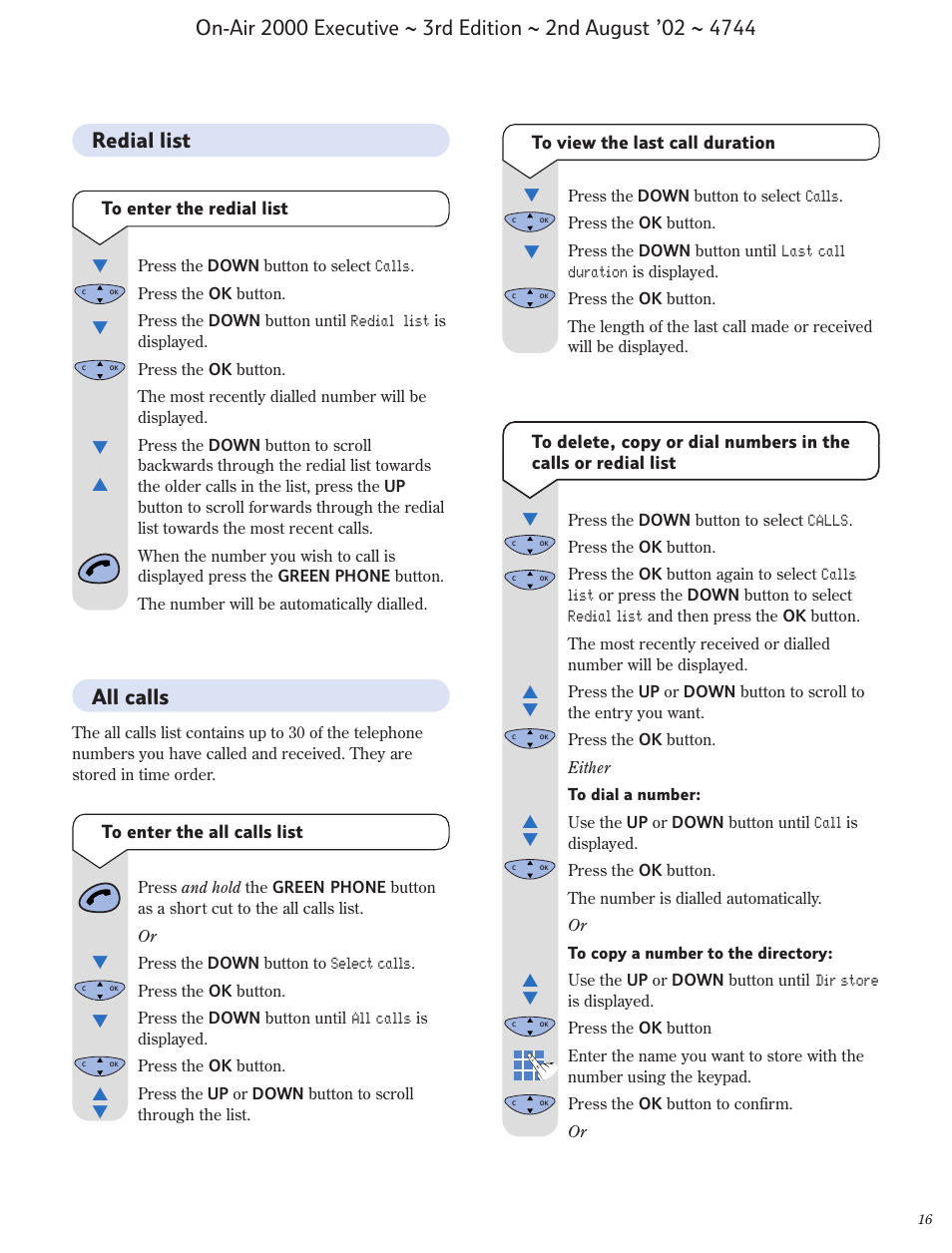 All calls, Redial list | BT 2000 Executive User Manual | Page 17 / 25