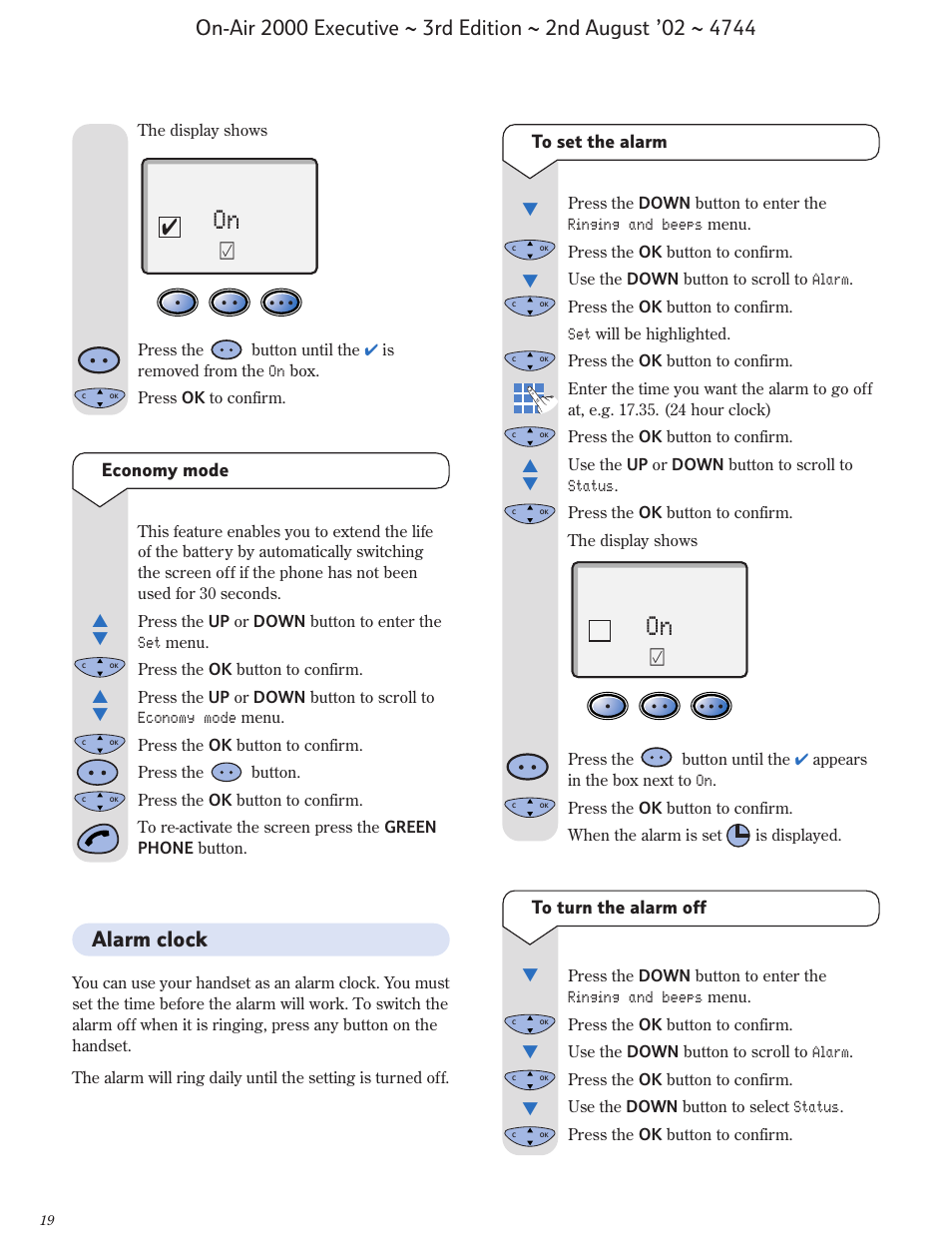 Alarm clock | BT 2000 Executive User Manual | Page 20 / 25