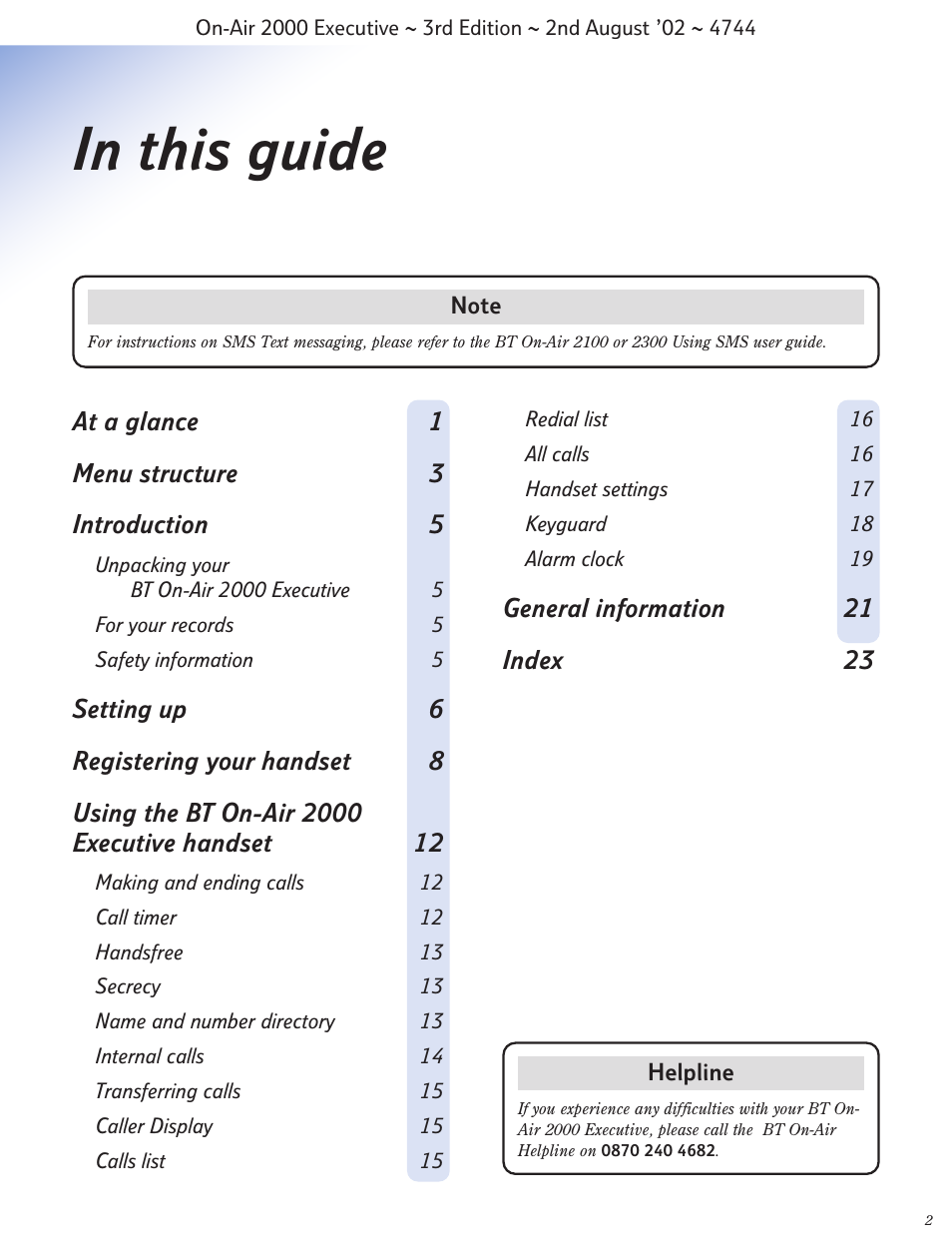 BT 2000 Executive User Manual | Page 3 / 25