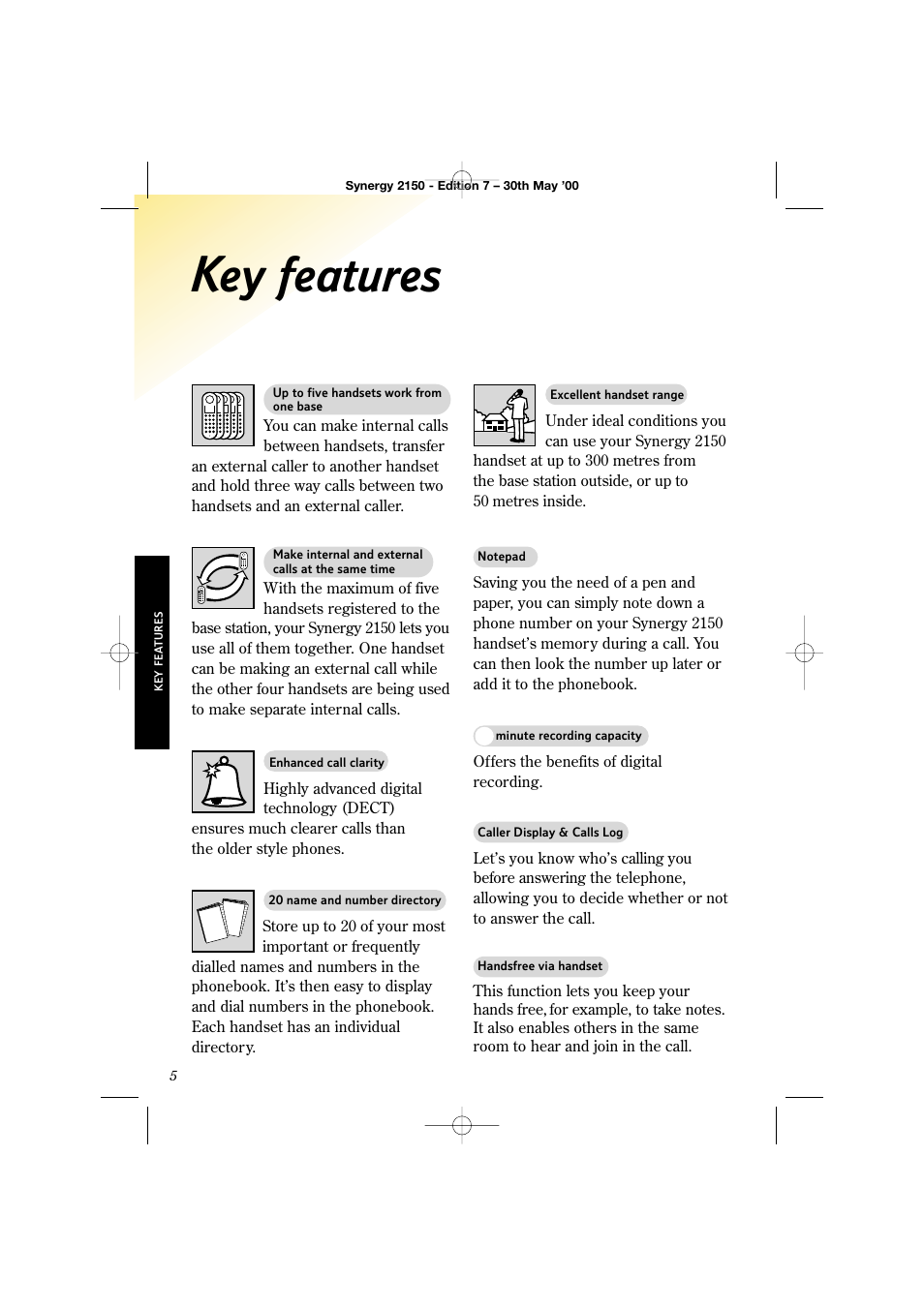 Key features | BT Synergy 2150 User Manual | Page 10 / 60