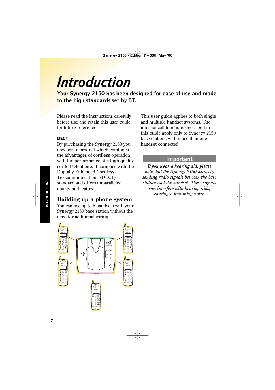 Introduction, Building up a phone system, Dect | Options lnr del | BT Synergy 2150 User Manual | Page 12 / 60