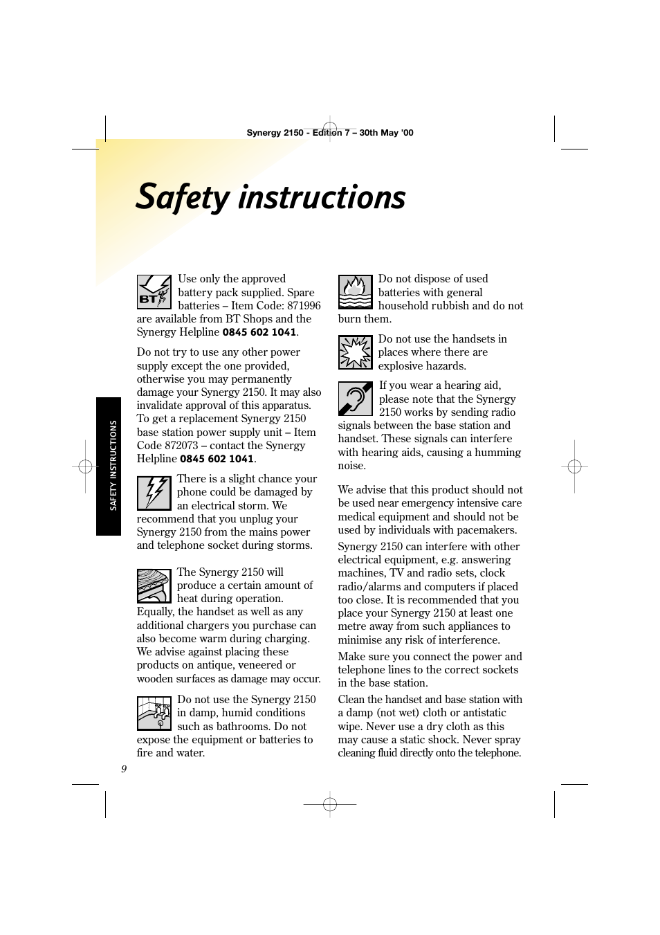 Safety instructions | BT Synergy 2150 User Manual | Page 14 / 60