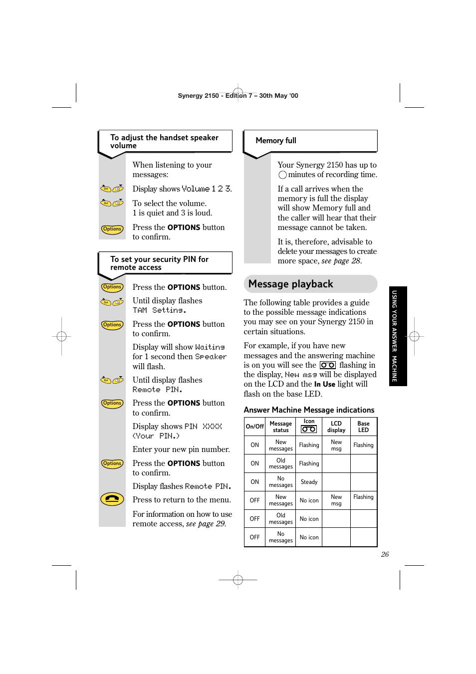 Message playback, Volume 1 2 3 | BT Synergy 2150 User Manual | Page 31 / 60