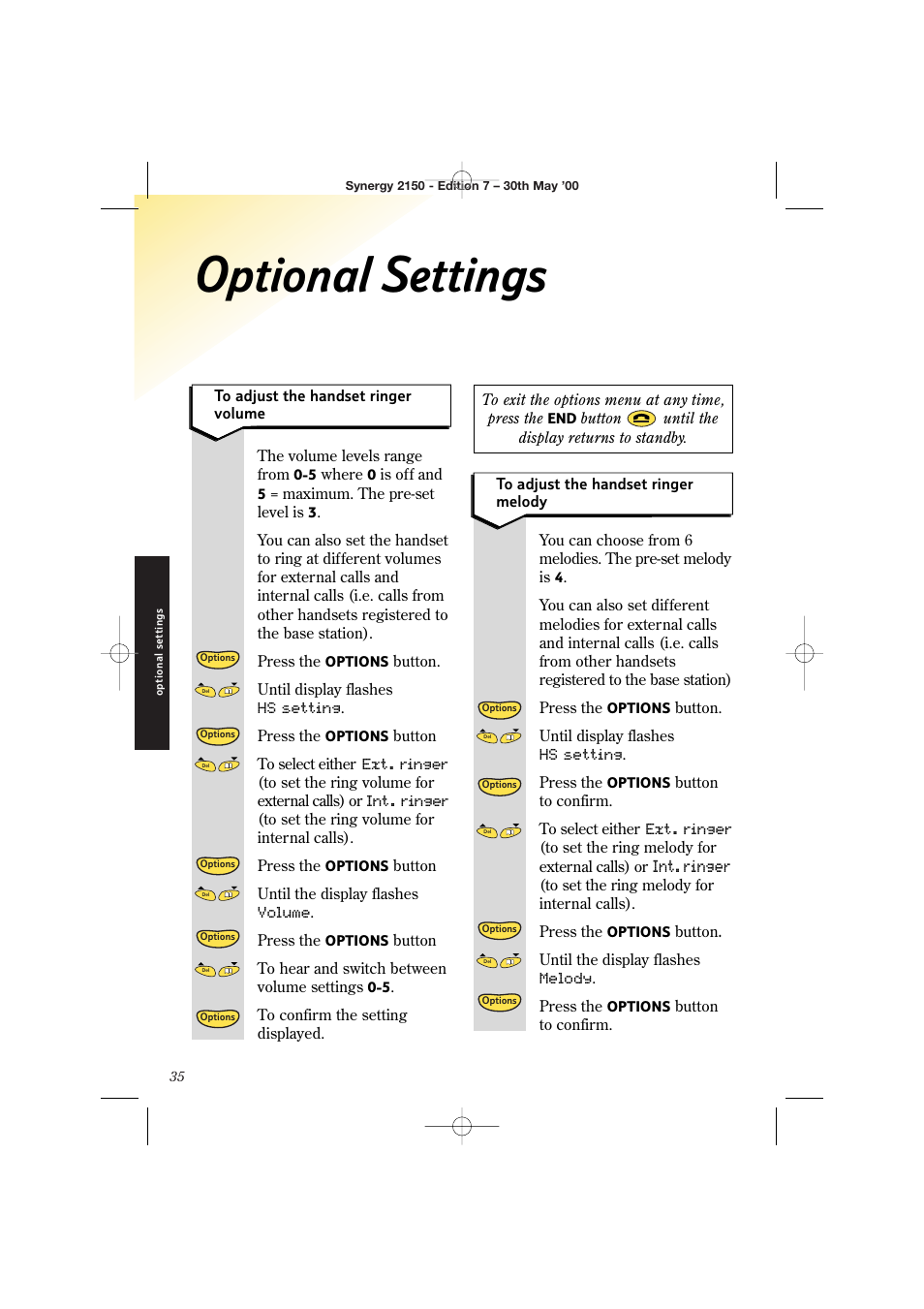 Optional settings | BT Synergy 2150 User Manual | Page 40 / 60