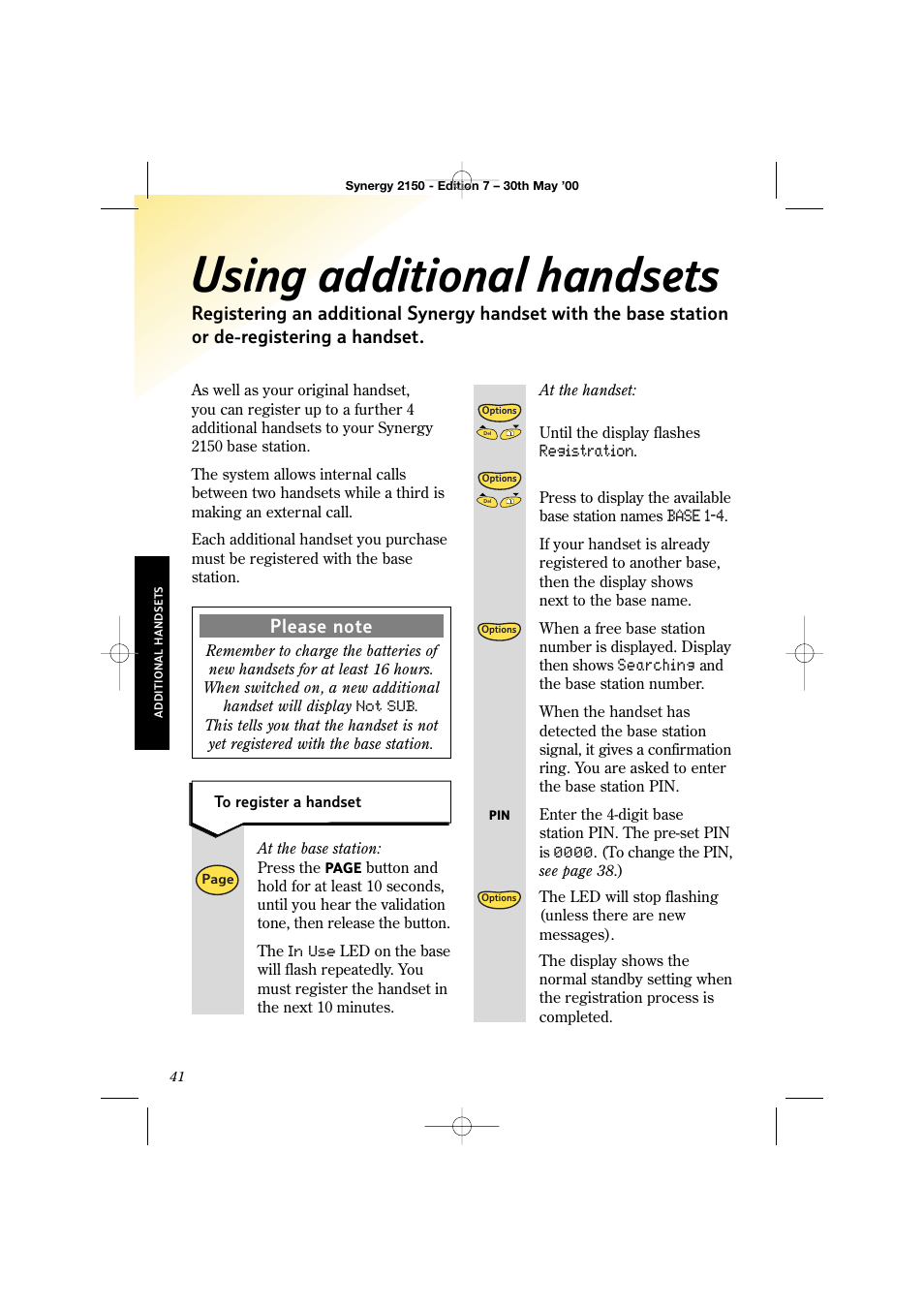 Using additional handsets | BT Synergy 2150 User Manual | Page 46 / 60
