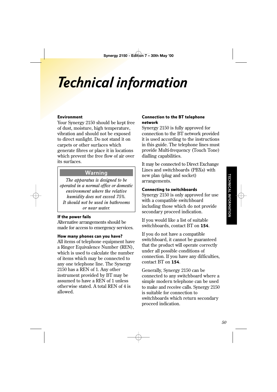 Technical information | BT Synergy 2150 User Manual | Page 55 / 60