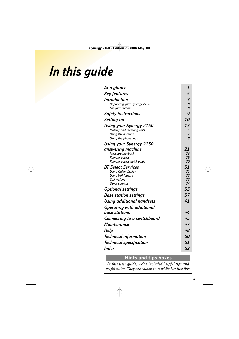 Hints and tips boxes | BT Synergy 2150 User Manual | Page 9 / 60
