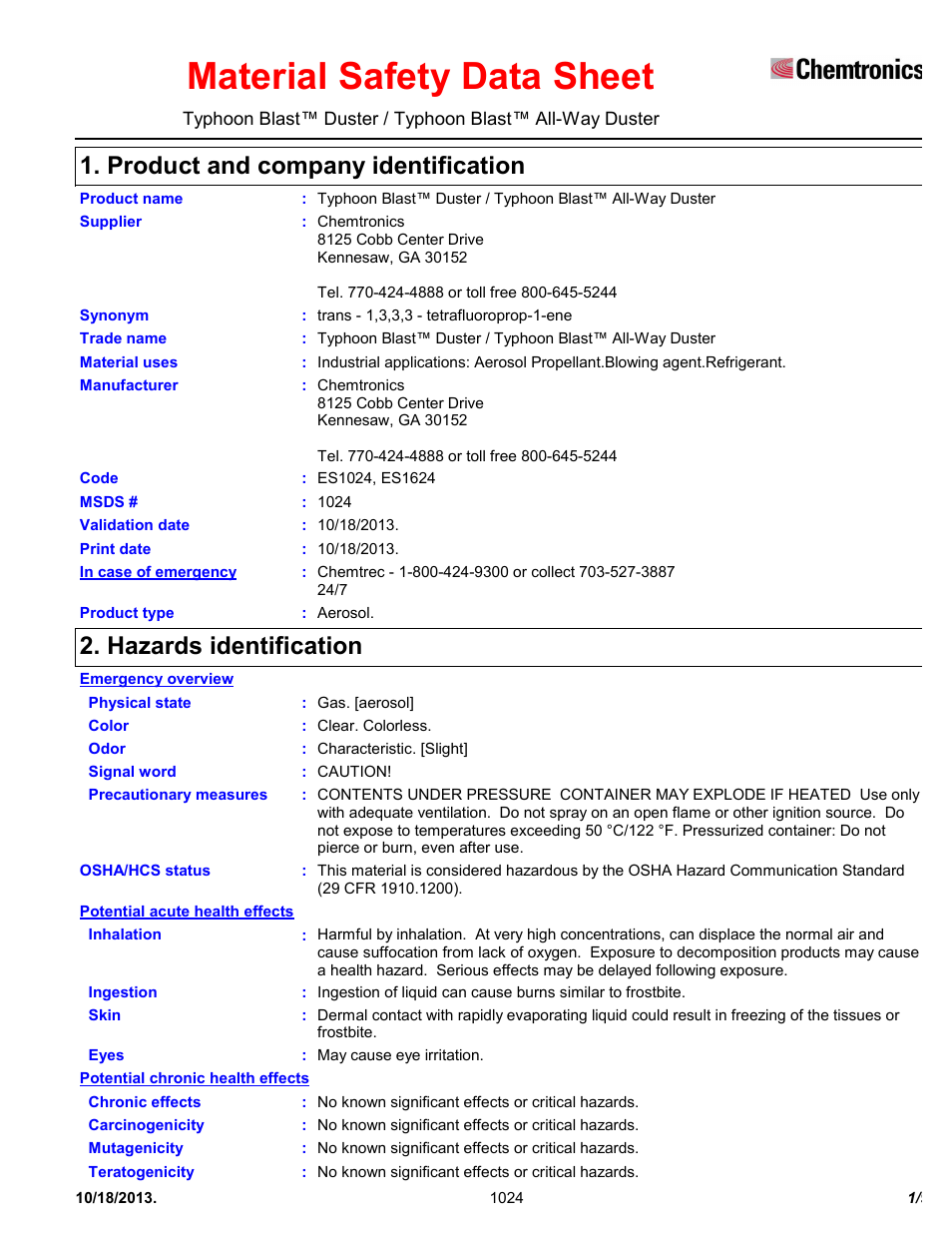 Chemtronics Typhoon Blast All-Way ES1624 User Manual | 9 pages