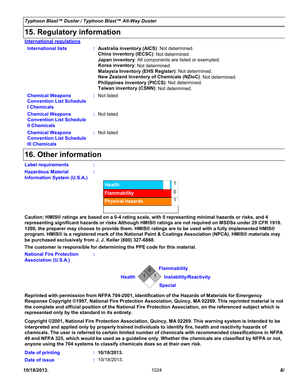 Regulatory information, Other information | Chemtronics Typhoon Blast All-Way ES1624 User Manual | Page 8 / 9