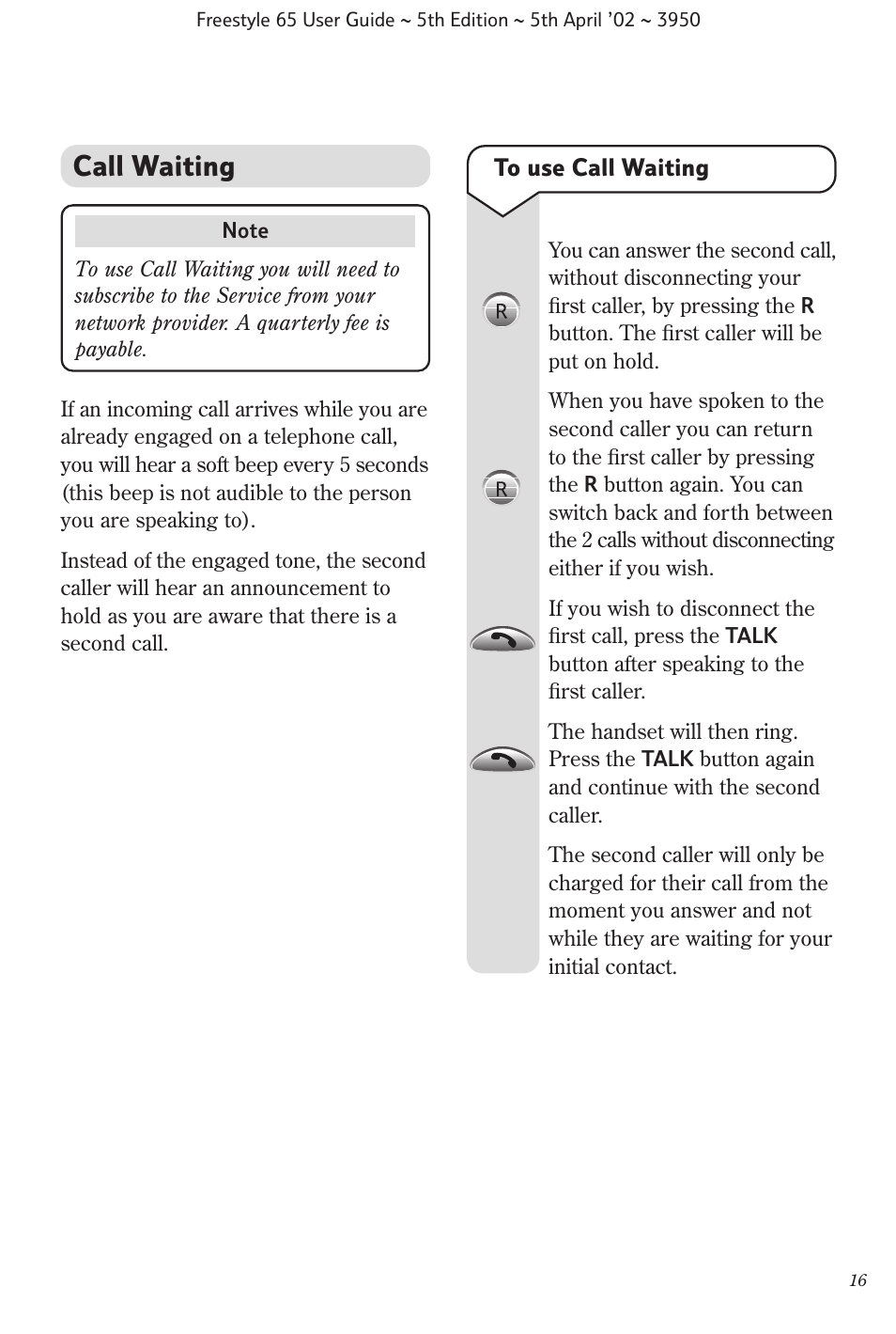 Call waiting | BT Freestyle 65 User Manual | Page 19 / 54