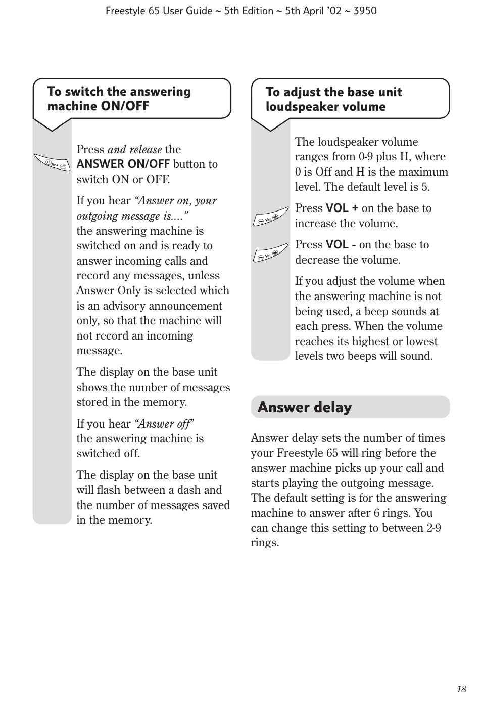 Answer delay | BT Freestyle 65 User Manual | Page 21 / 54