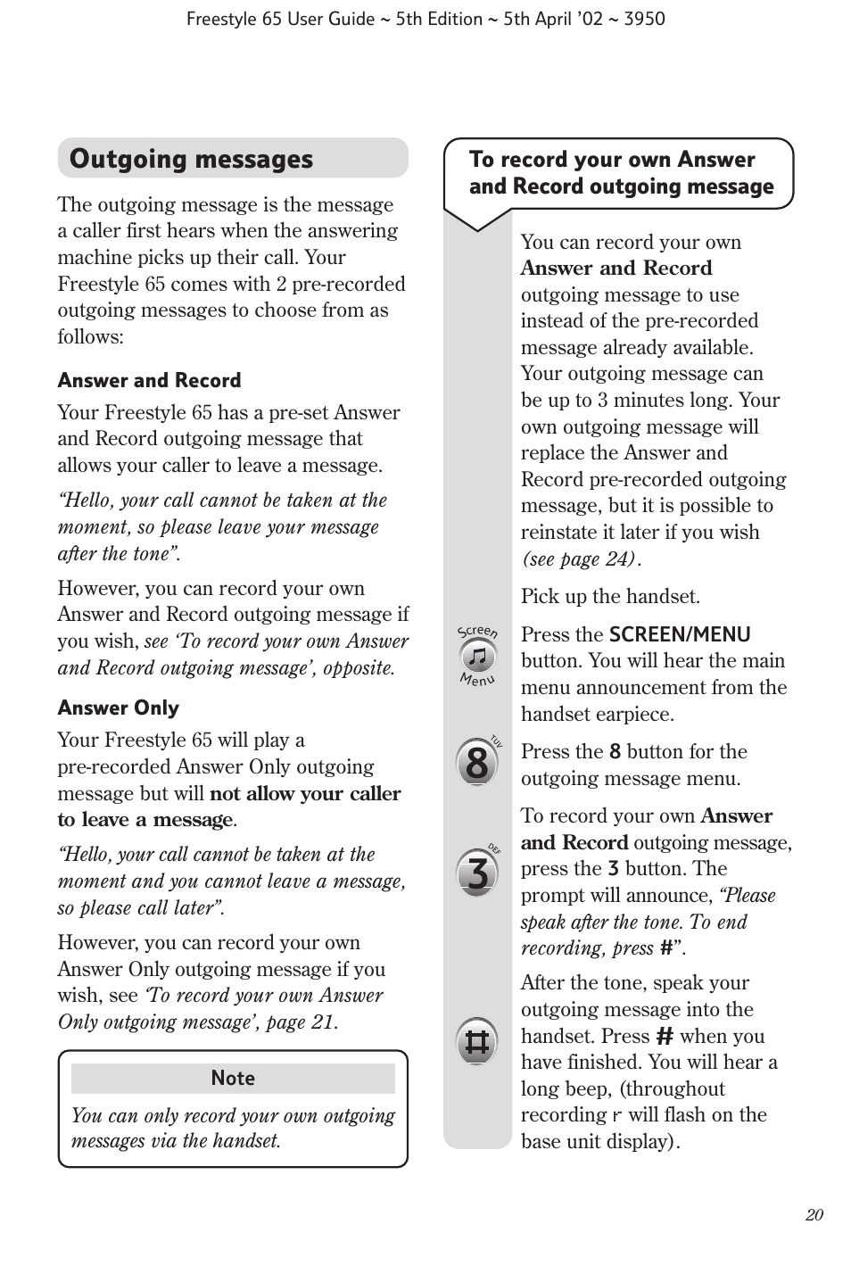 Outgoing messages | BT Freestyle 65 User Manual | Page 23 / 54