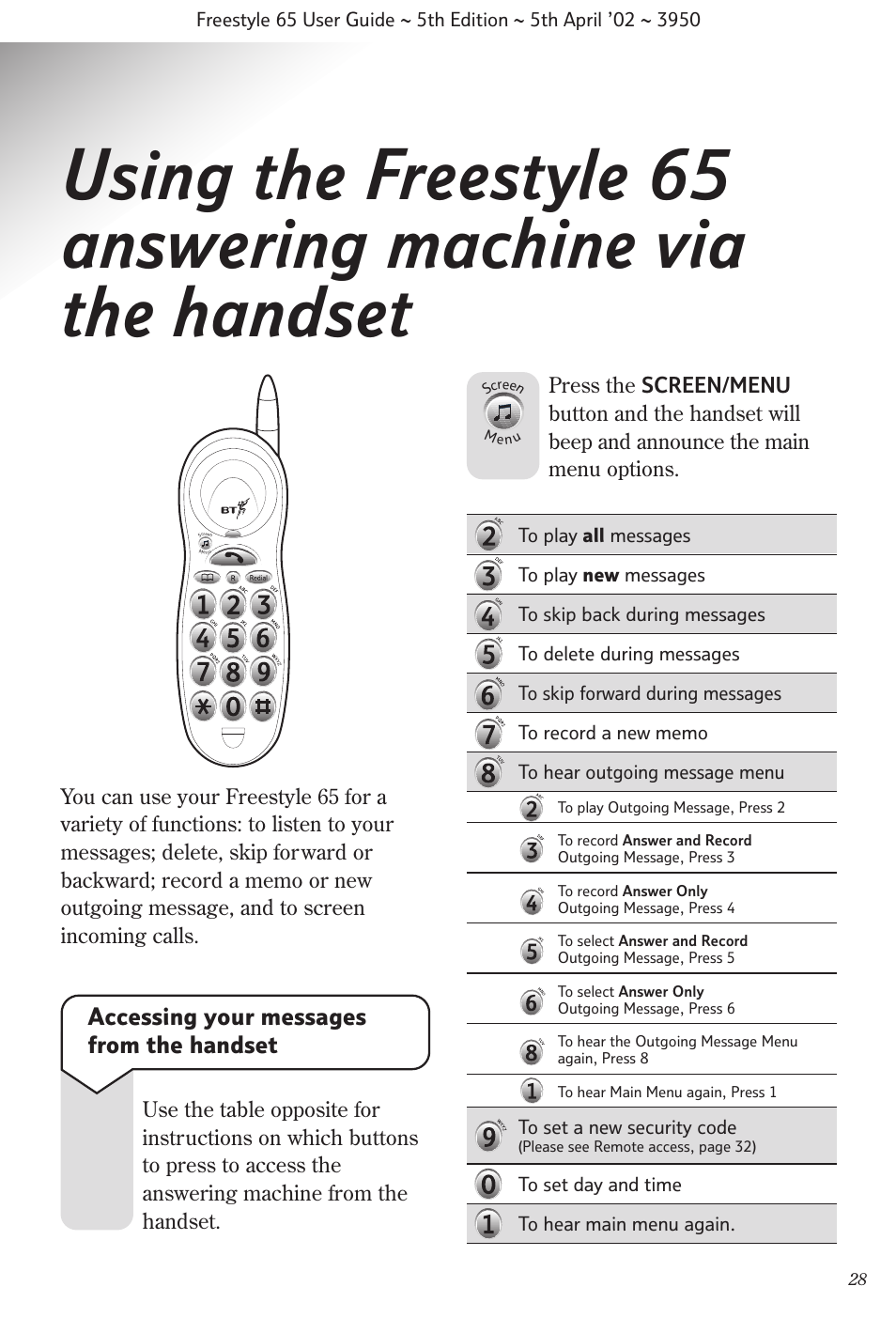 Accessing your messages from the handset | BT Freestyle 65 User Manual | Page 31 / 54