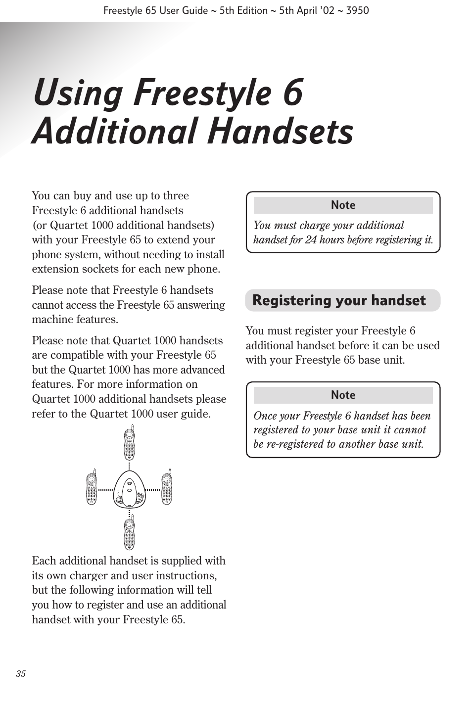 Using freestyle 6 additional handsets, Registering your handset | BT Freestyle 65 User Manual | Page 38 / 54