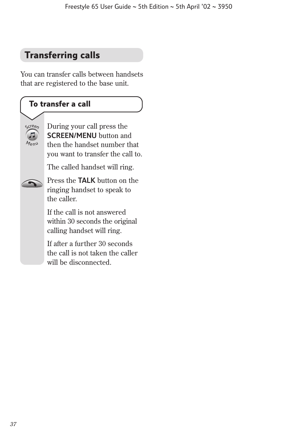 Transferring calls | BT Freestyle 65 User Manual | Page 40 / 54