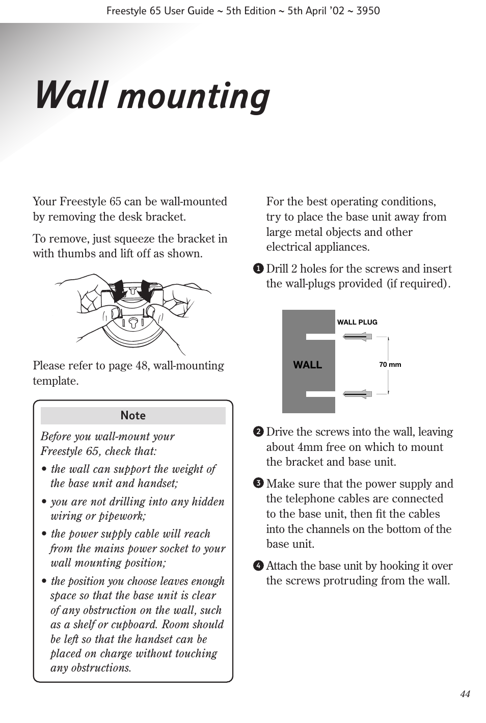 Wall mounting | BT Freestyle 65 User Manual | Page 47 / 54