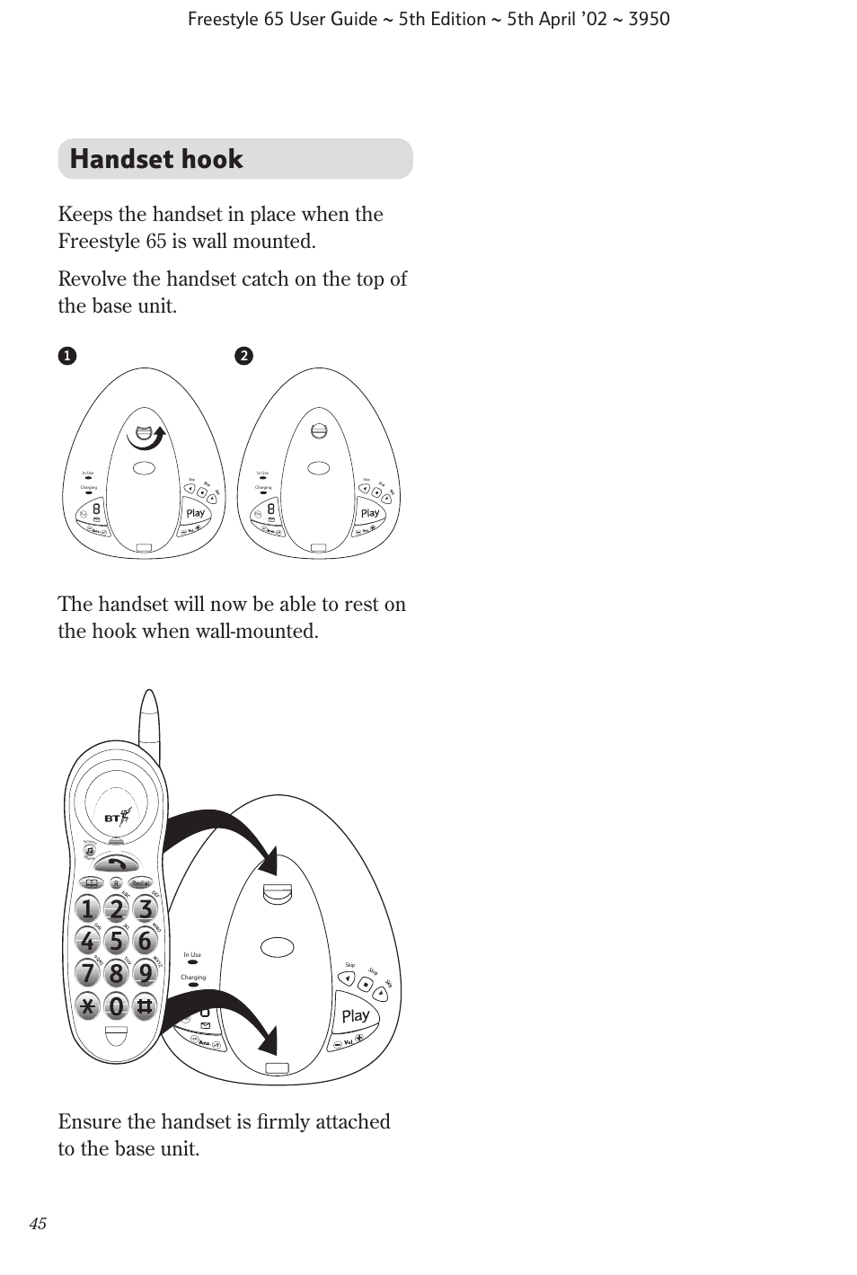 Handset hook | BT Freestyle 65 User Manual | Page 48 / 54