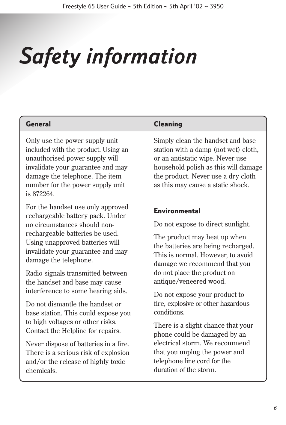 Safety information | BT Freestyle 65 User Manual | Page 9 / 54