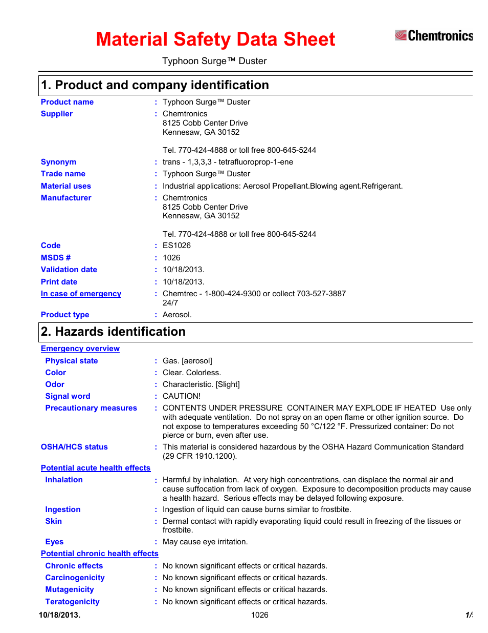 Chemtronics Typhoon Surge ES1026 User Manual | 9 pages