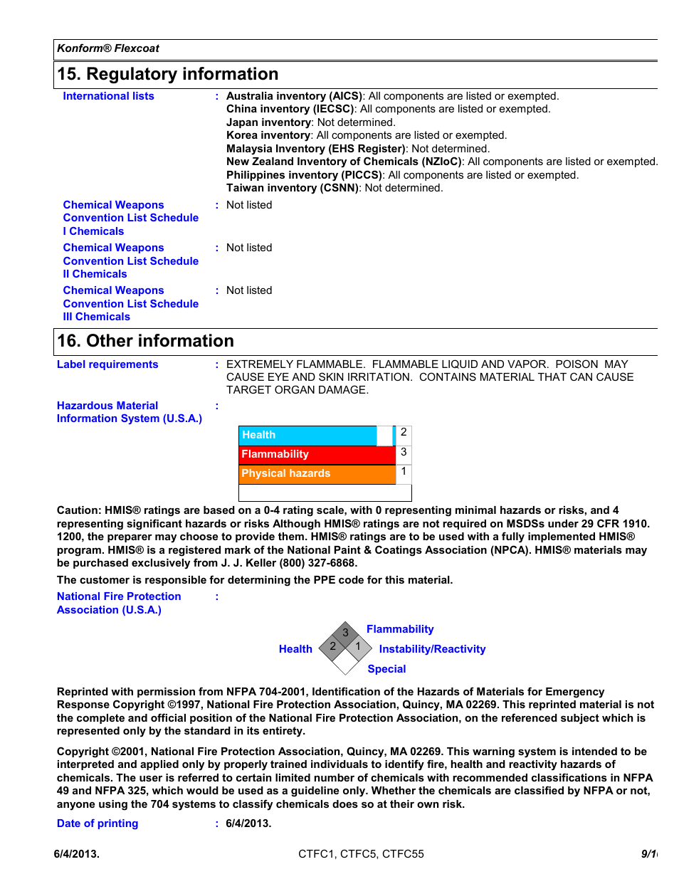 Regulatory information, Other information | Chemtronics Konform Flexcoat CTFC5 User Manual | Page 9 / 10