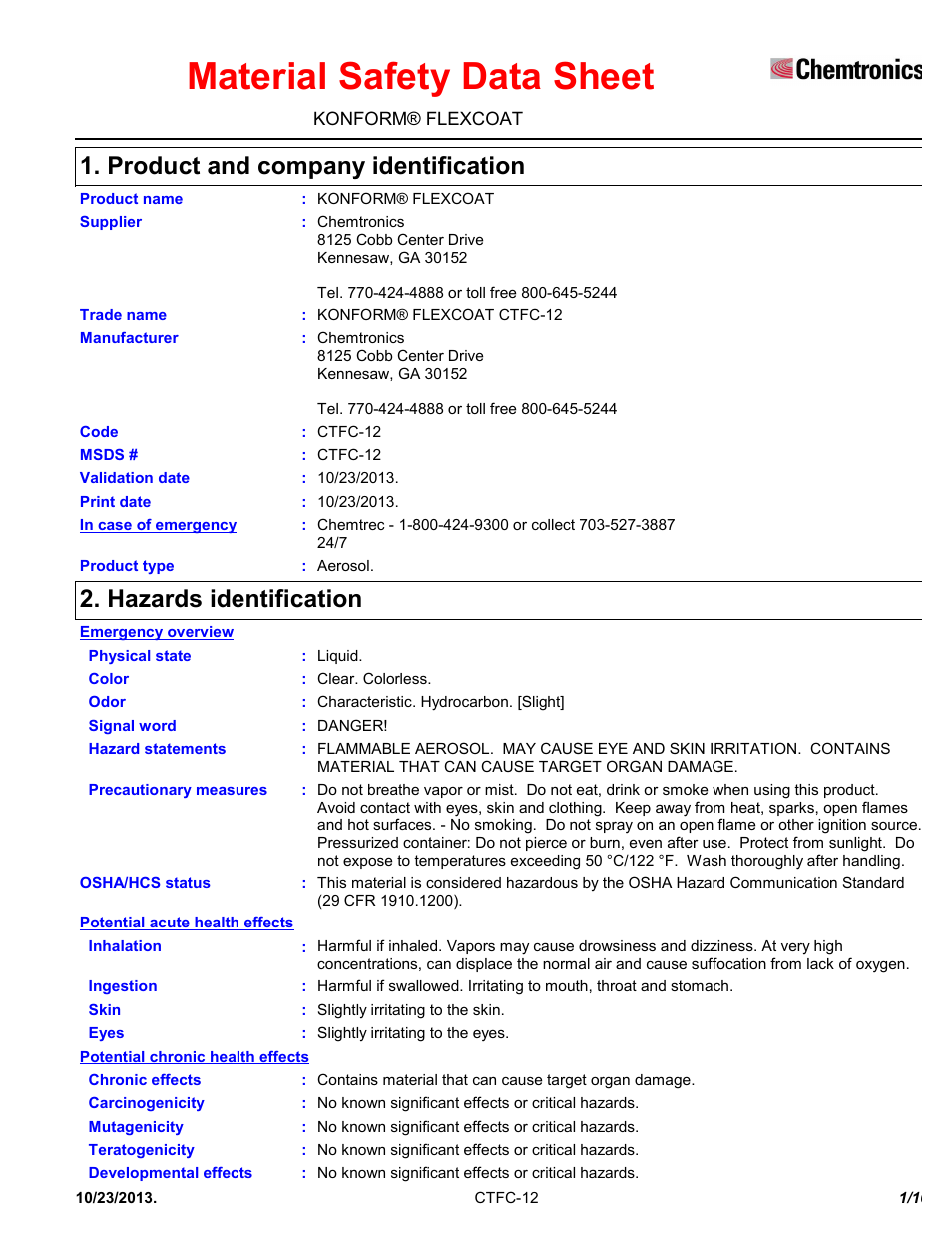 Chemtronics Konform Flexcoat CTFC-12 User Manual | 10 pages
