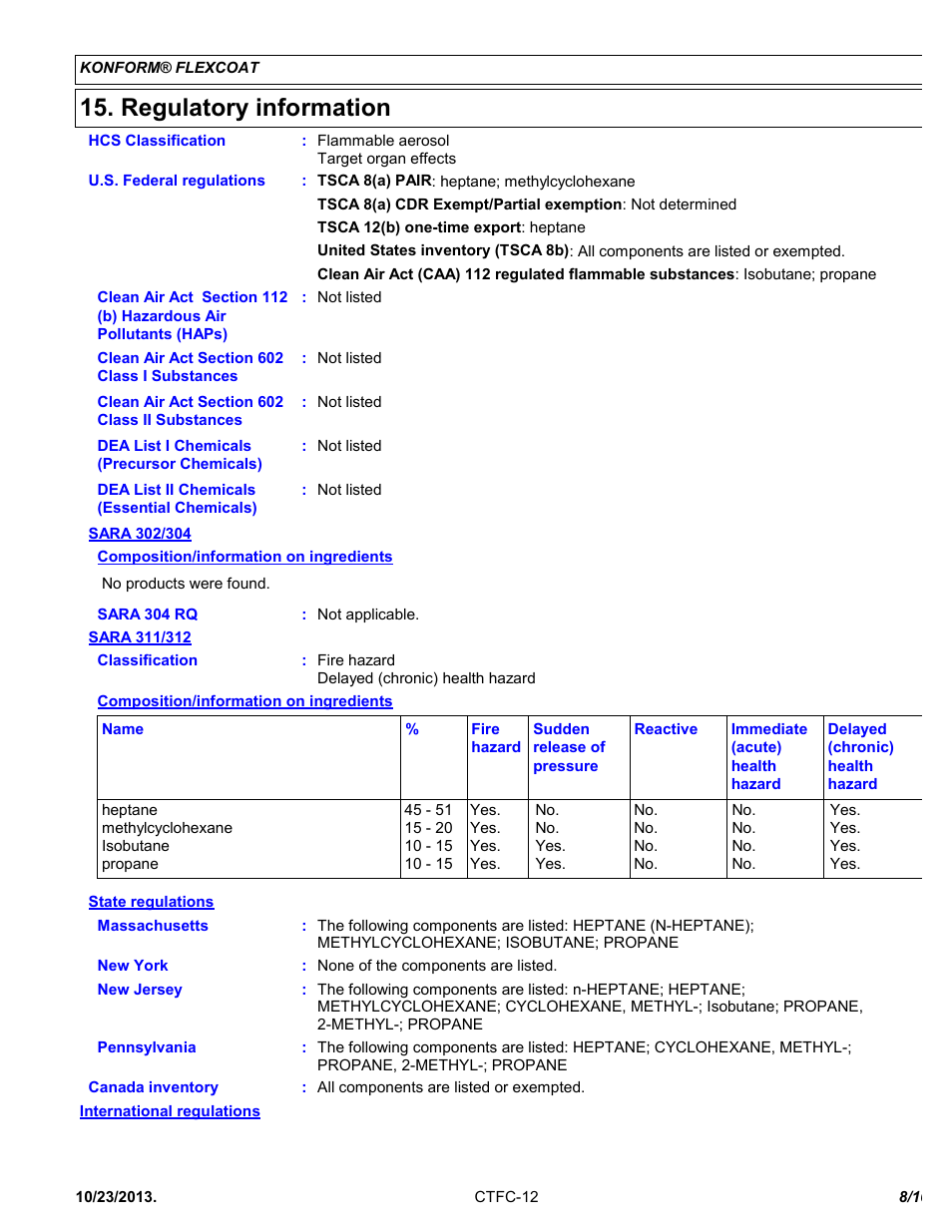 Regulatory information | Chemtronics Konform Flexcoat CTFC-12 User Manual | Page 8 / 10