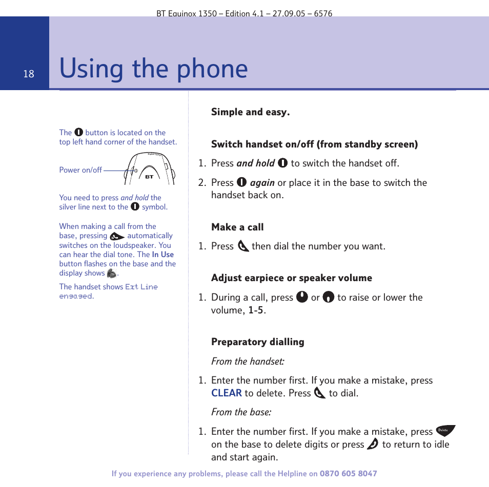 Using the phone | BT EQUINOX 1350 User Manual | Page 18 / 102