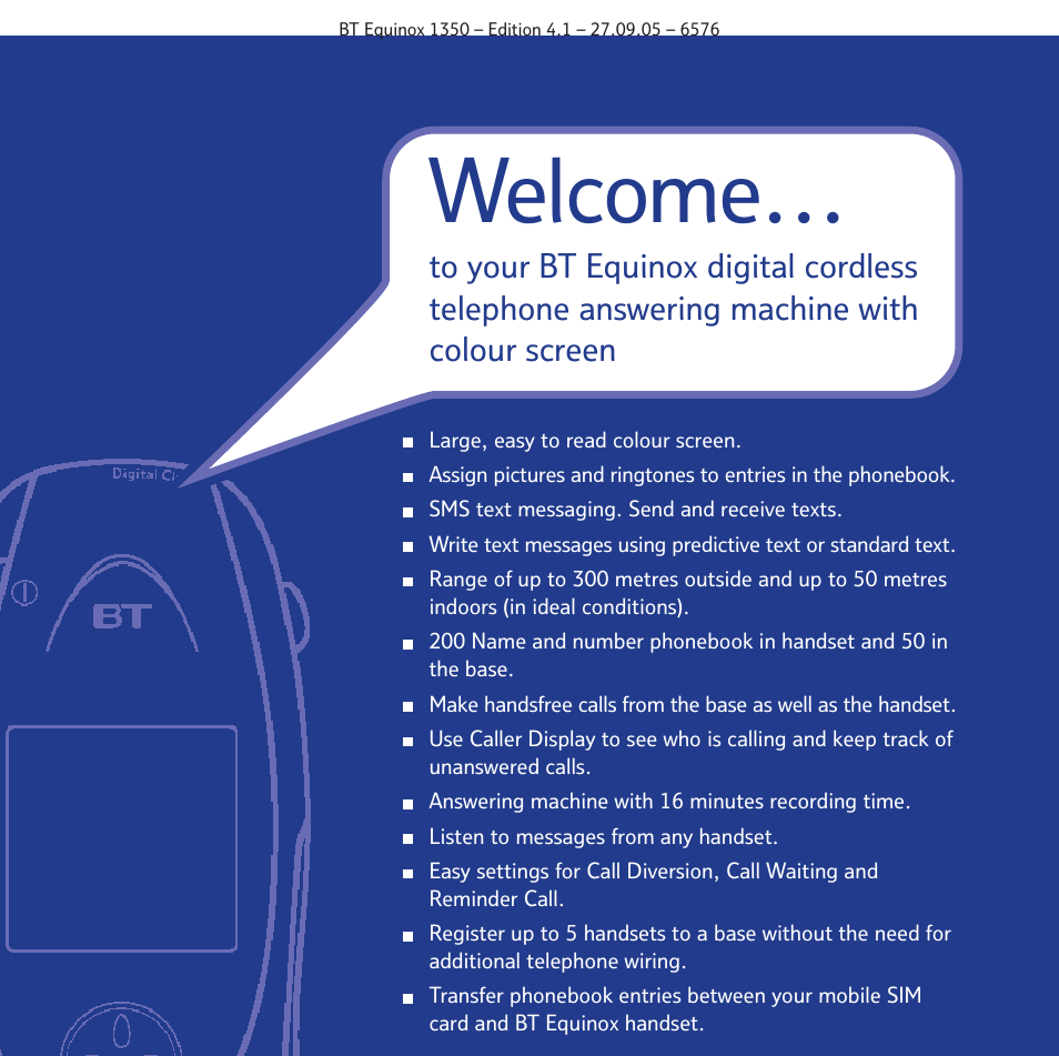 Welcome | BT EQUINOX 1350 User Manual | Page 2 / 102