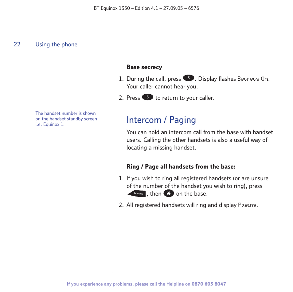 Intercom / paging | BT EQUINOX 1350 User Manual | Page 22 / 102