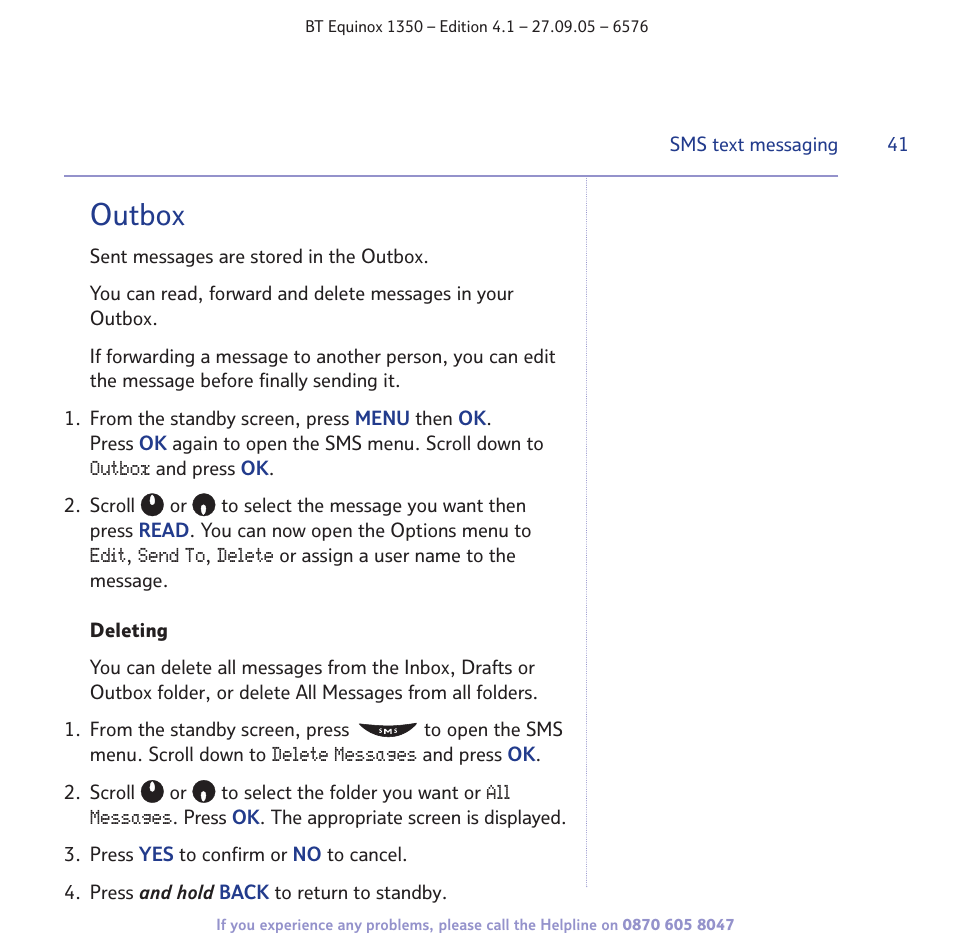 Outbox | BT EQUINOX 1350 User Manual | Page 41 / 102