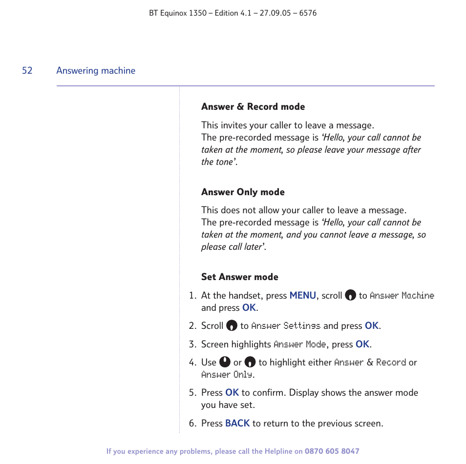 BT EQUINOX 1350 User Manual | Page 52 / 102