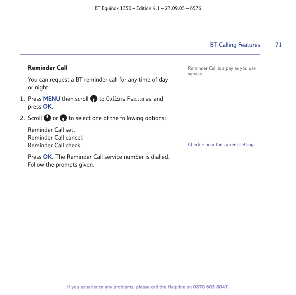 BT EQUINOX 1350 User Manual | Page 71 / 102