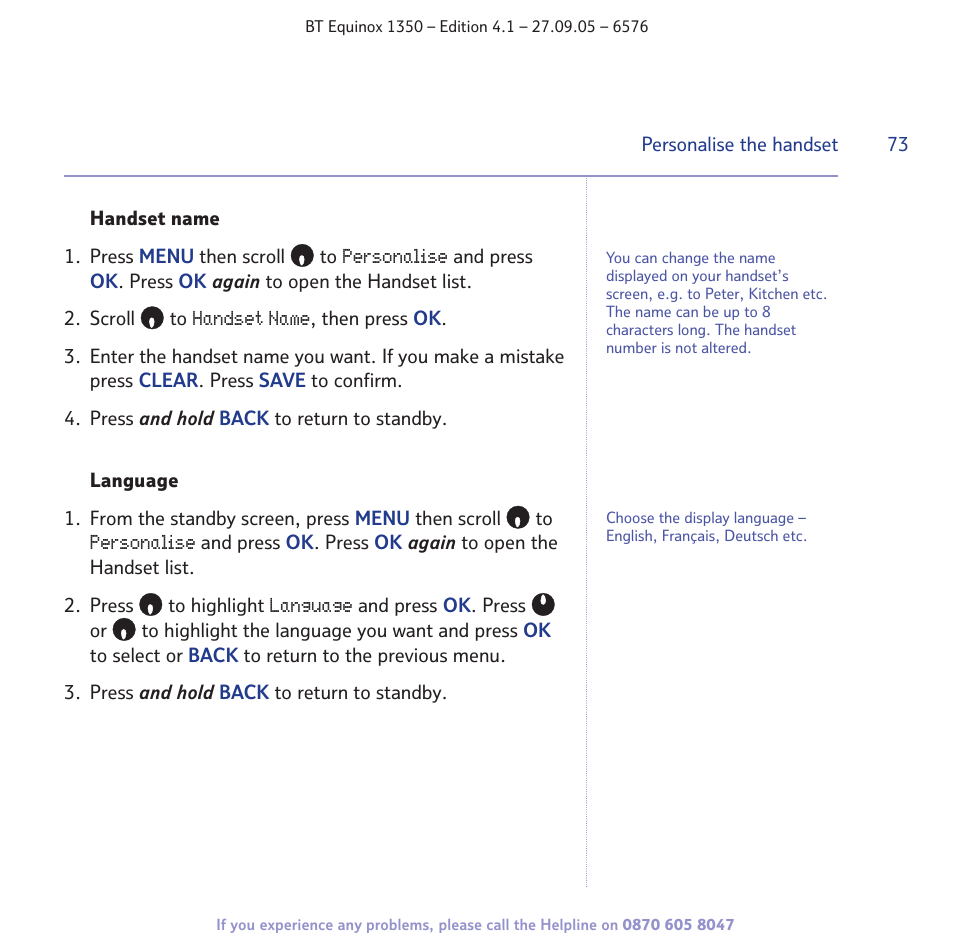 BT EQUINOX 1350 User Manual | Page 73 / 102
