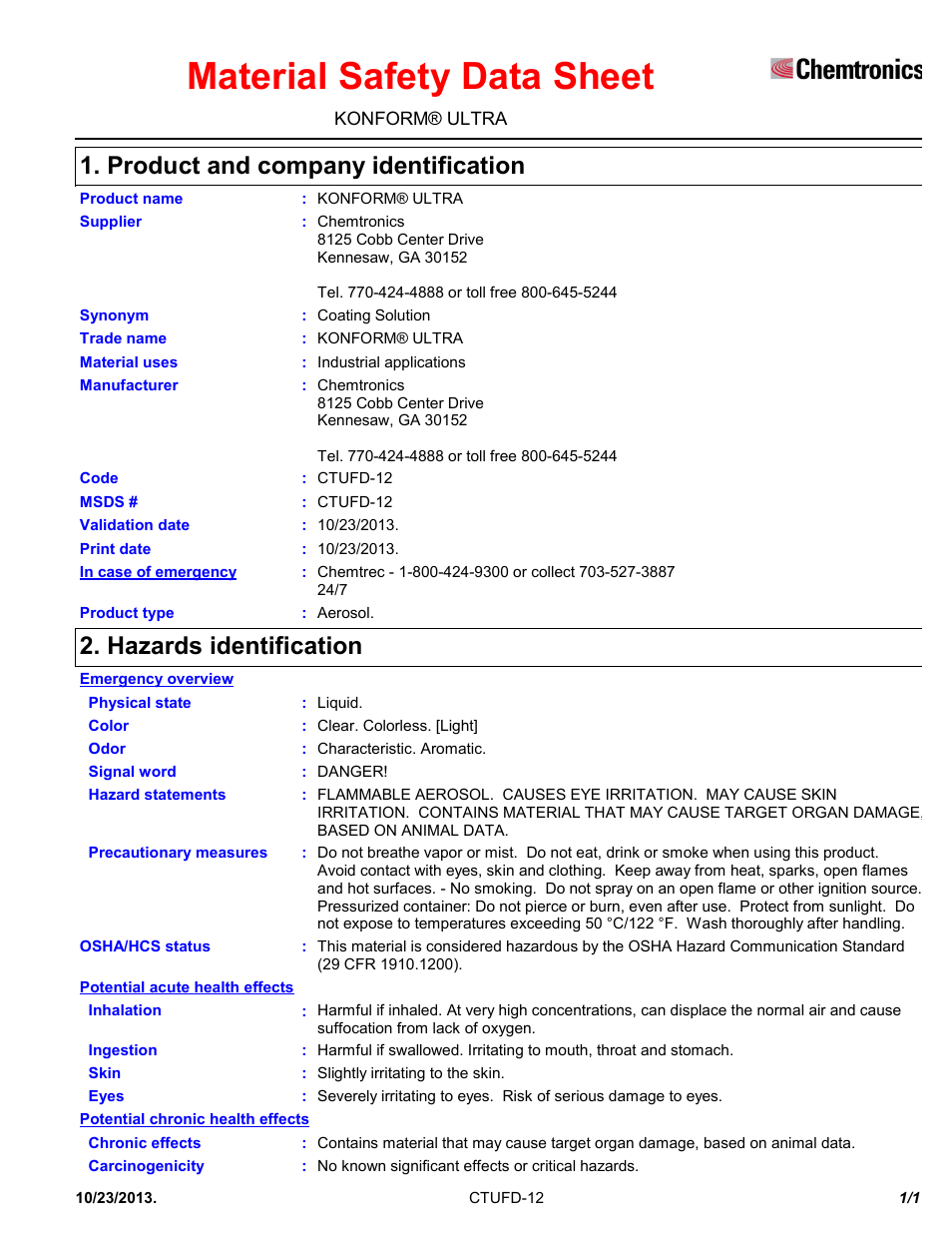 Chemtronics Konform Ultra CTUFD-12 User Manual | 11 pages