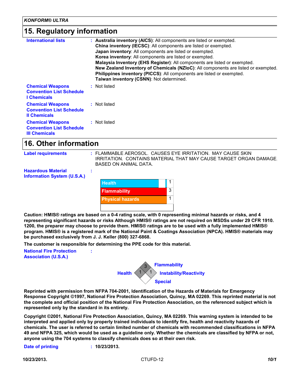 Regulatory information, Other information | Chemtronics Konform Ultra CTUFD-12 User Manual | Page 10 / 11