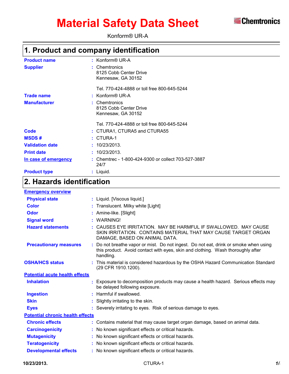 Chemtronics Konform UR-A CTURA5 User Manual | 8 pages
