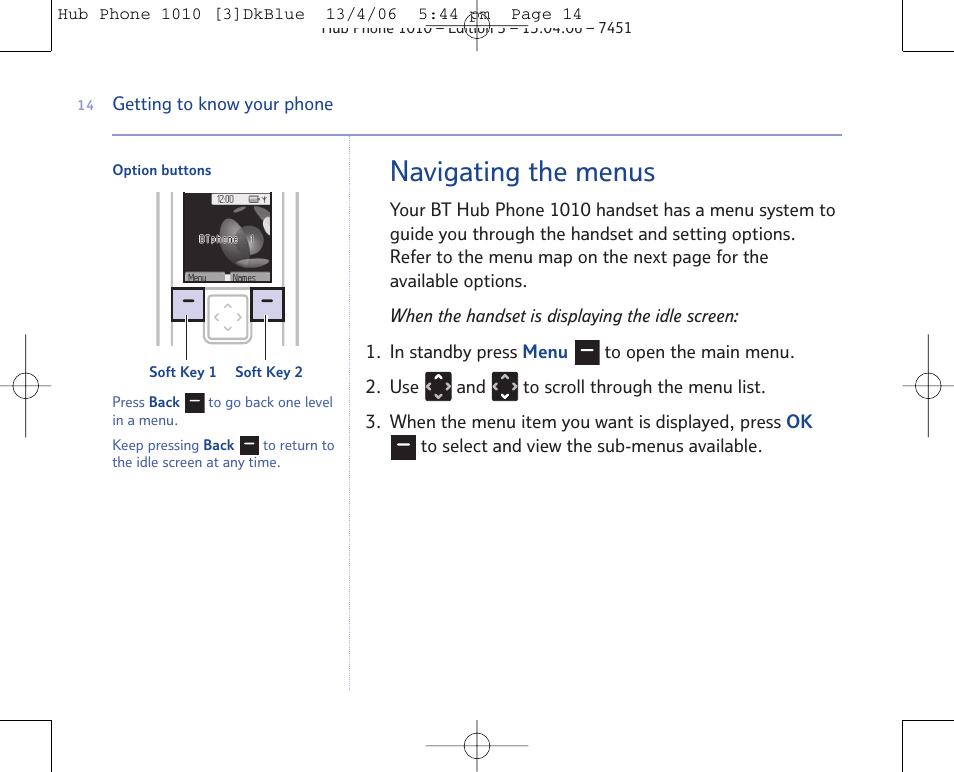 Navigating the menus | BT Hub Phone 1010 User Manual | Page 14 / 74