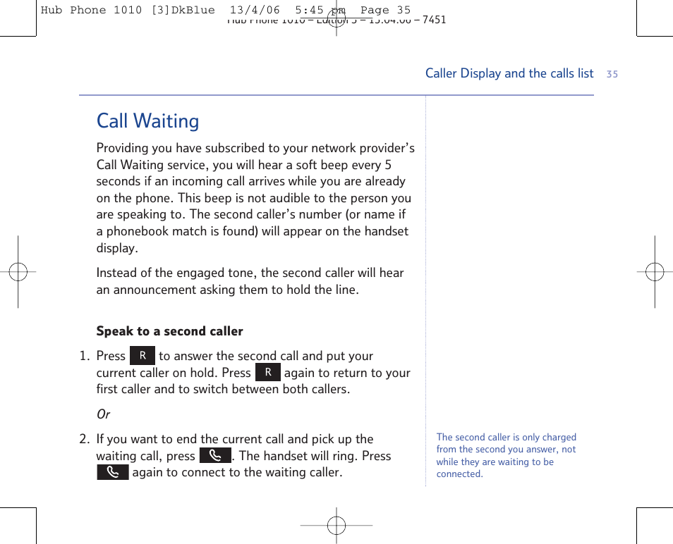 Call waiting | BT Hub Phone 1010 User Manual | Page 35 / 74