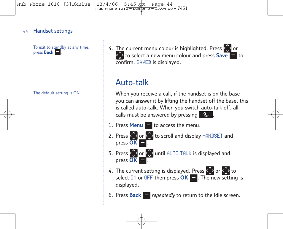 Auto-talk | BT Hub Phone 1010 User Manual | Page 44 / 74
