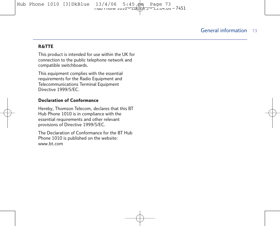 BT Hub Phone 1010 User Manual | Page 73 / 74