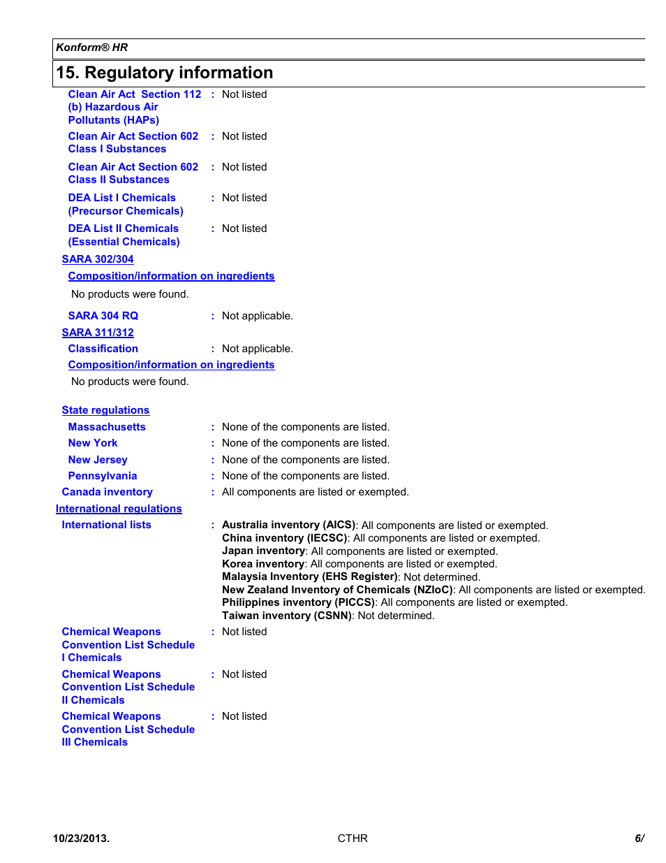 Regulatory information | Chemtronics Konform HR CTHR5 User Manual | Page 6 / 7