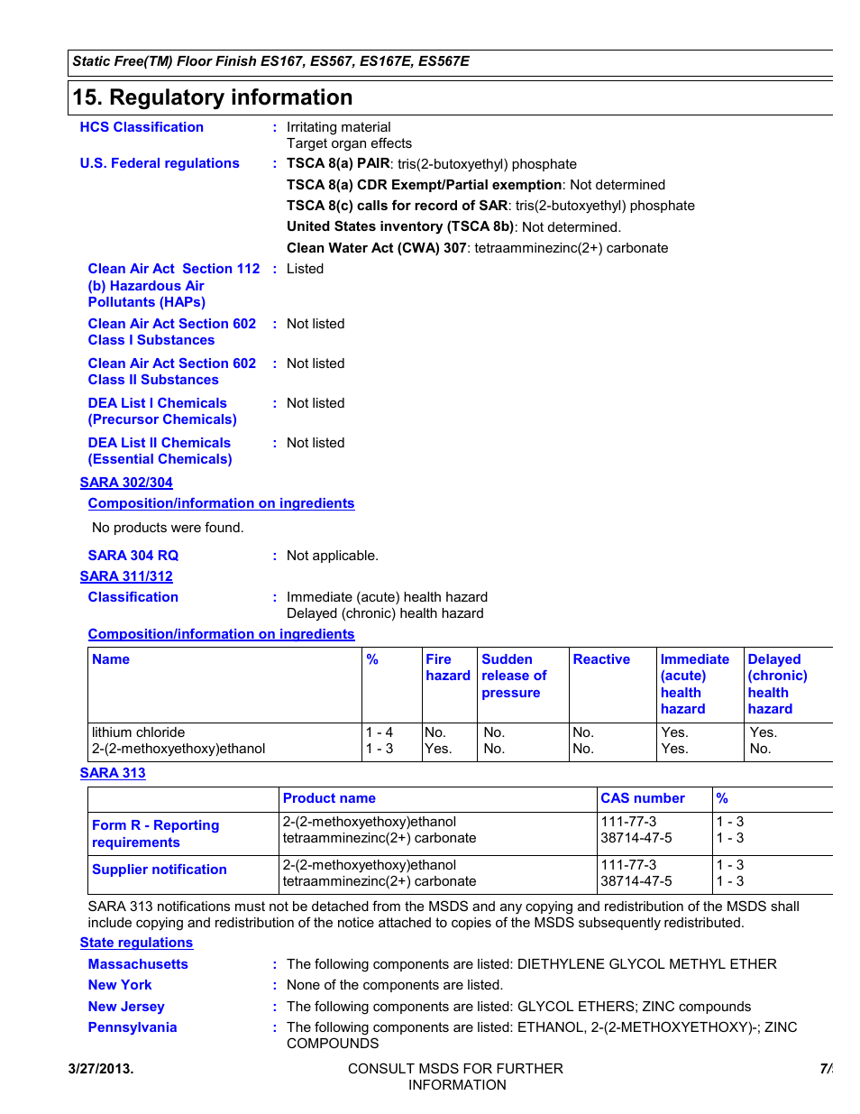 Regulatory information | Chemtronics Static Free Floor Finish ES567 User Manual | Page 7 / 9