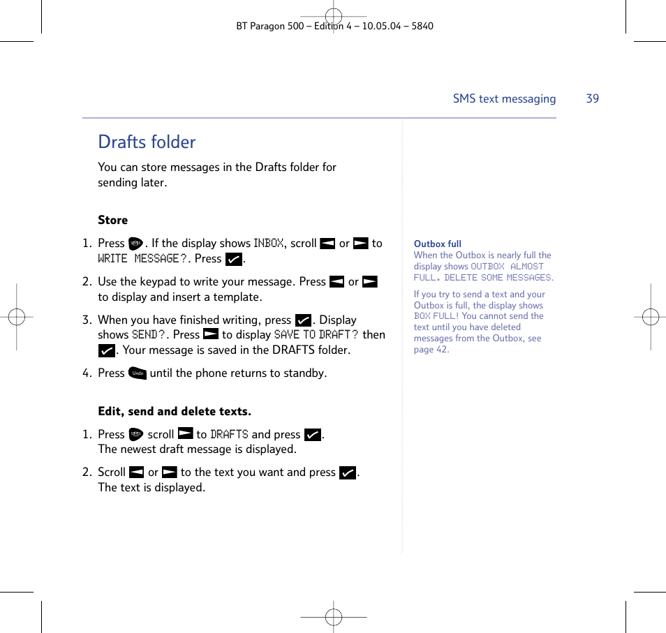 Drafts folder | BT PARAGON 500 User Manual | Page 39 / 61