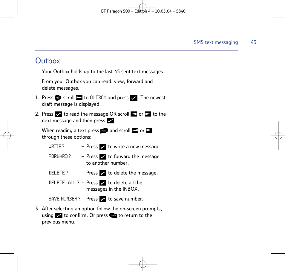 Outbox | BT PARAGON 500 User Manual | Page 43 / 61