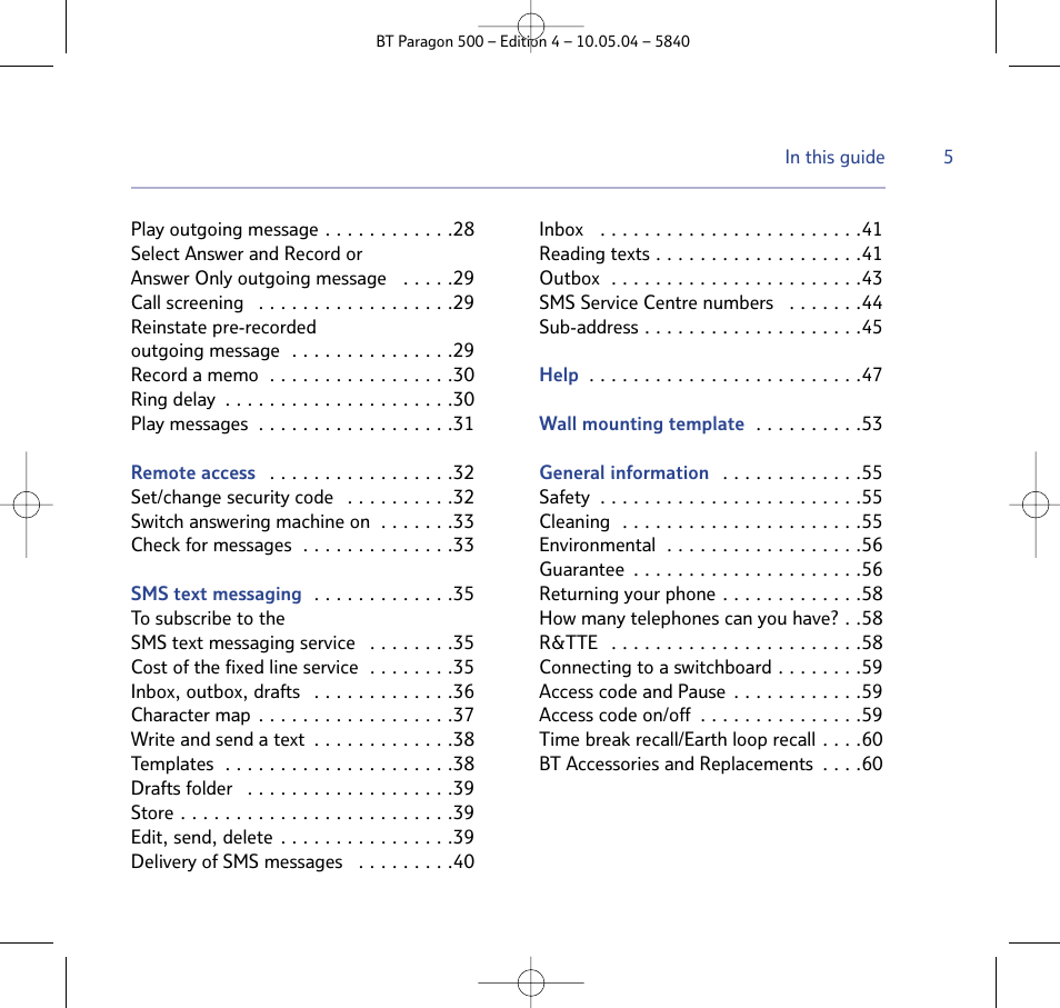 BT PARAGON 500 User Manual | Page 5 / 61